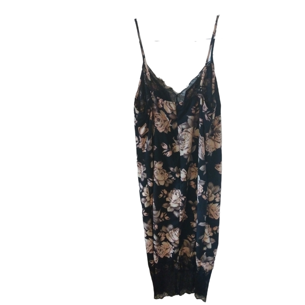 Sienna Sky Black Cream Floral Spaghetti String with Lace Midi Sexy Slip Dress L - Picture 11 of 16